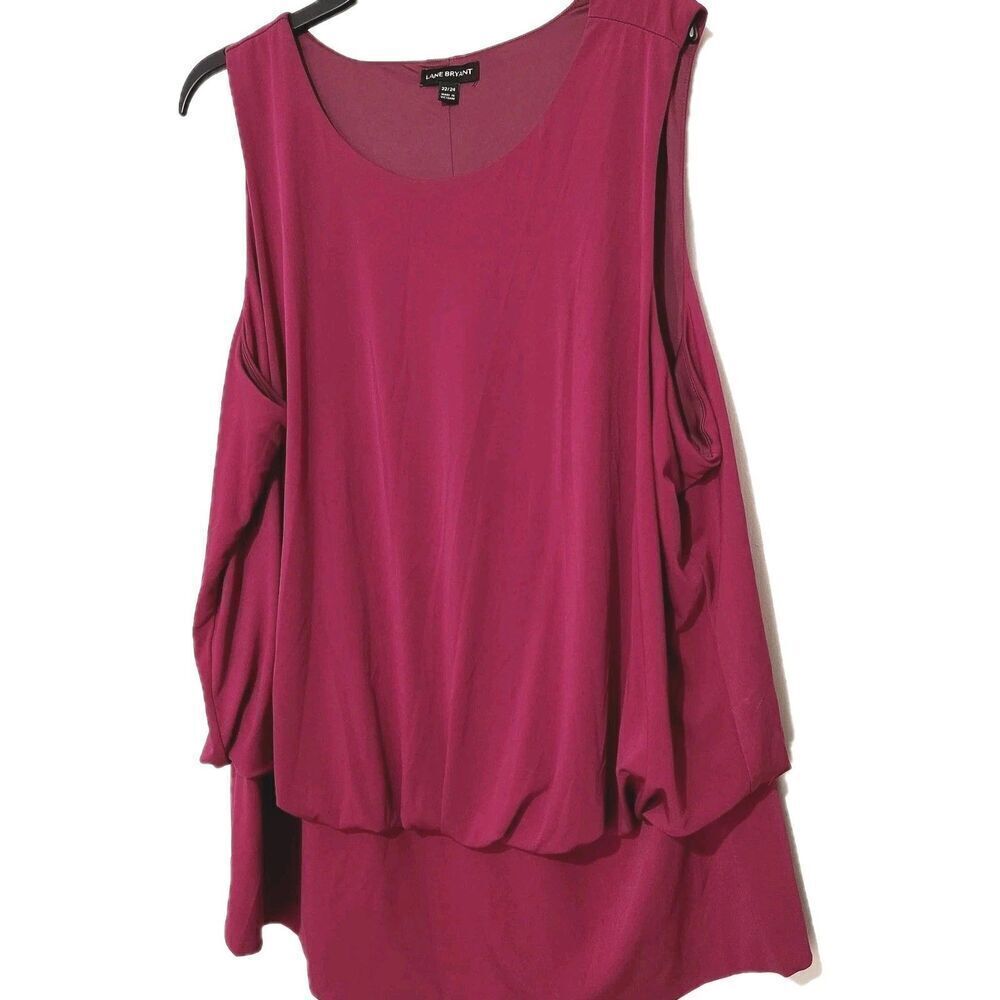 Lane Bryant Women Sleeveless Top 22/24 Relaxed Elastic Waist Dark Fuchsia Color